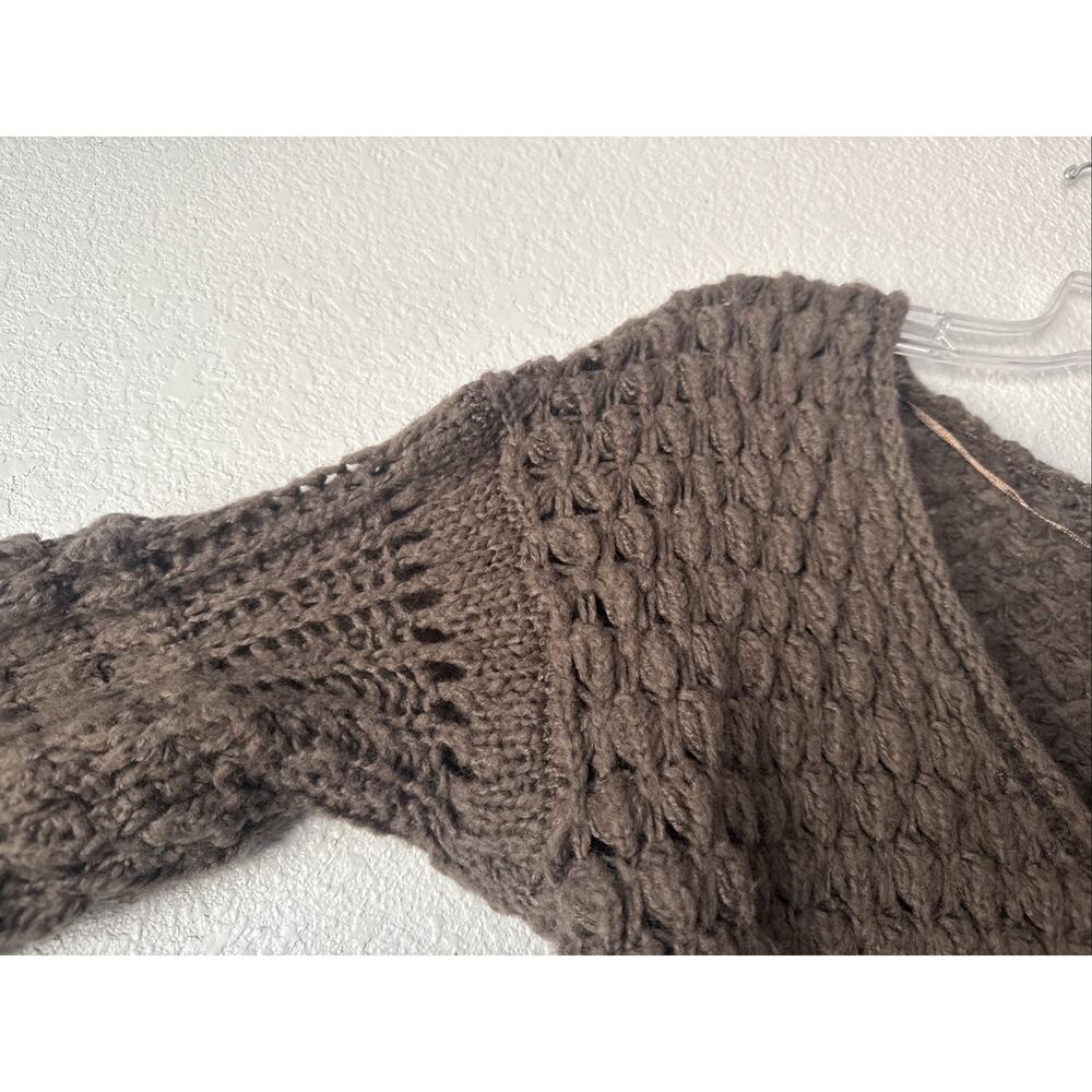Free People Sweater Crashing Waves‎ Wool Blend Chunky Open Knit Cocoa Size XS - Picture 10 of 13